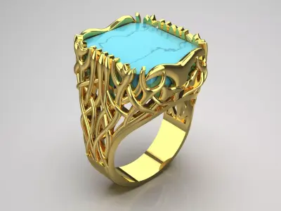 Luxury yellow gold ring with turquoise model gr0086 3D print model