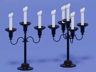 Vintage Candlestick With Candles 3D model