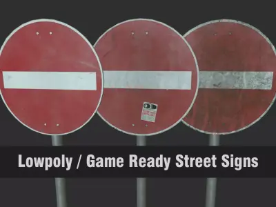 Lowpoly CITY TRAFFIC STREET SIGN No Entry VR AR Games 3D PBR Low-poly 3D model