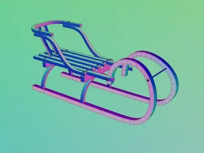 Traditional classic wooden sledge 3D model