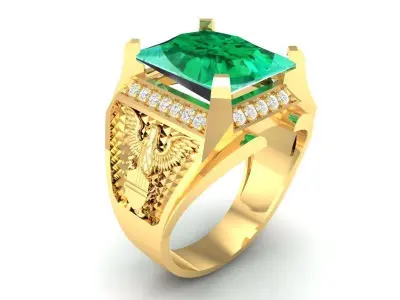 Luxury Gold Men Ring with Square Gemstone 400 3D print model