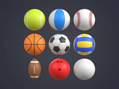 Sport Balls Pack Low-poly 3D model