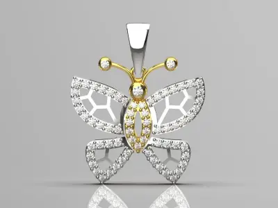Luxury two-tone gold butterfly necklace diamonds model jp0253 3D print model