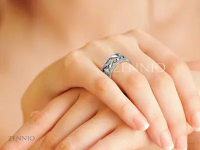 ZR002 rose gold band with diamonds and leaves 3D print model