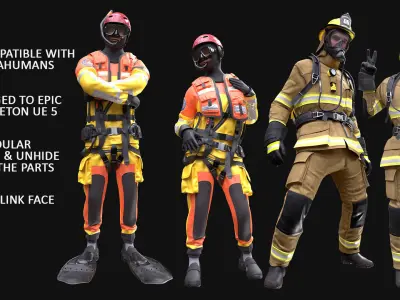 Mens ans Womens Firefighers and Rescuers 3D Model Collection
