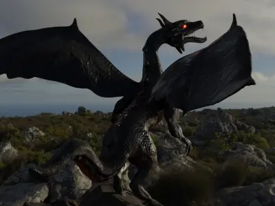 Black Red DRAGON lowpoly GAME READY Low-poly 3D model