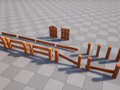 Stylized Fence Pack Low-poly 3D model