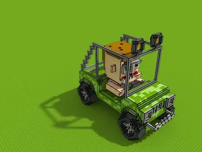 Jeep and Redneck Character for Apocalyptic Game Low-poly 3D model