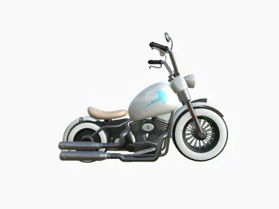 Motorcycle Cartoon A14 White Blue - Custom Vehicle Design Low-poly 3D model