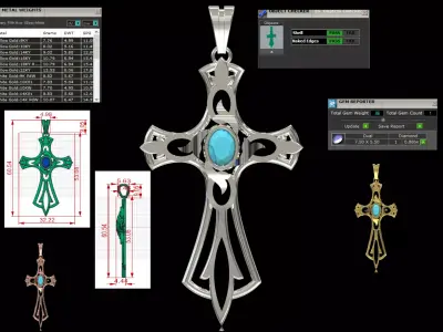 gold stl 3dm Plaque Gothic Cross with Turquoise gp0137 3D print model