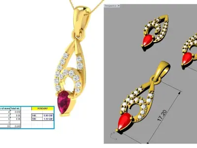 Women Pear Diamond Pendants 3dm STL ONJ FBX Render Details 3D print model