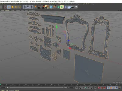 Collection of 25 Classic Carvings 05 Low-poly 3D model