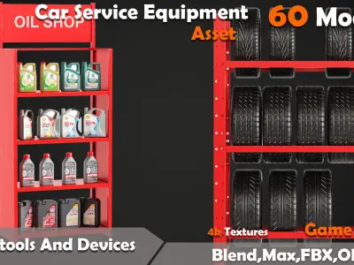 60 Car Service Equipment Asset Low-poly 3D model