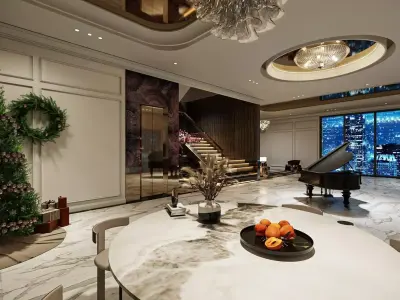 Living Room  Kitchen Interior 3D model