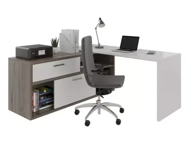 Office desk with computer and decors 3D model
