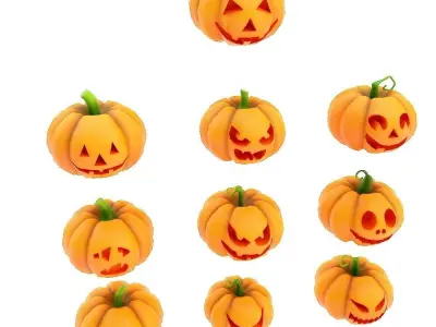 Carved pumpkin heads low poly 3d models set 4 Low-poly 3D model