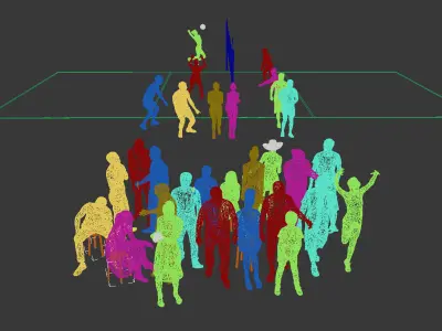 30x MAN WOMAN SUMMER CASUAL SPORT PEOPLE SITTING WOMAN CROWDS Low-poly 3D model