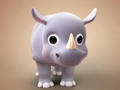 Rhino Cartoon Rigged 3D model
