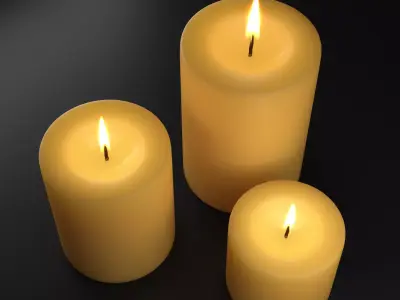 Festive Burning Pillar Candles Low-poly 3D model