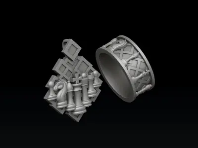 Jewelry Chess Pendant Ring With Enamel Collection Set Pack 3D print model