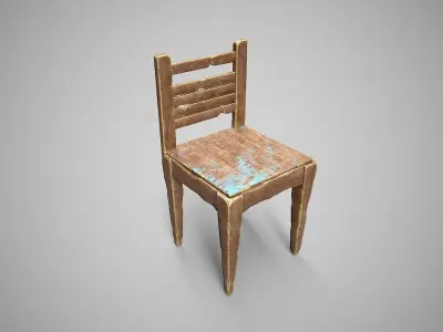 Old Wooden Chair-1 Low-poly 3D model