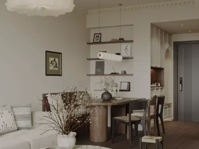 Modern living room dining room interior scenes  3D model