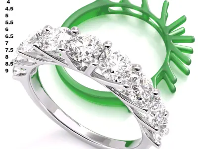 Round stone diamond engagament ring set 3D Model Pack