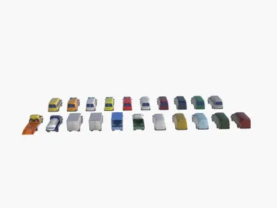 set of light-duty cars Low-poly 3D model