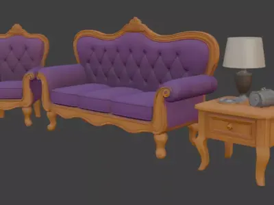 Cartoon sofa set 3D model get