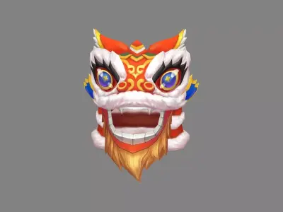 Cartoon lion dance head set  Low-poly 3D model