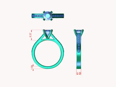 aj-08 princess cut diamond engagement ring 3D print model