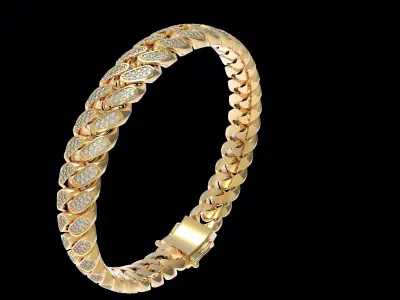 Miami Cuban link Chain Diamond Paved Bracelet 10mm width 3D print model