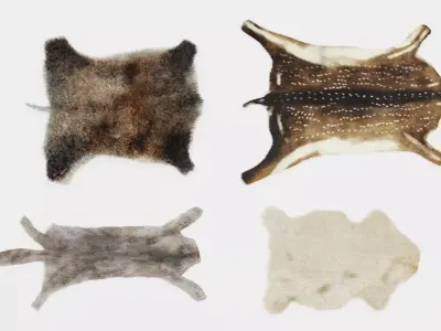 Animal Skin Rugs - Sheep Wolf Deer and Boar Hides 3D model