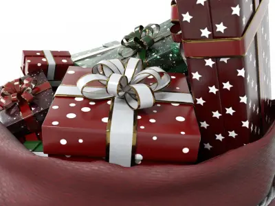 Santa Gifts with Bag For Christmas Low-poly 3D model