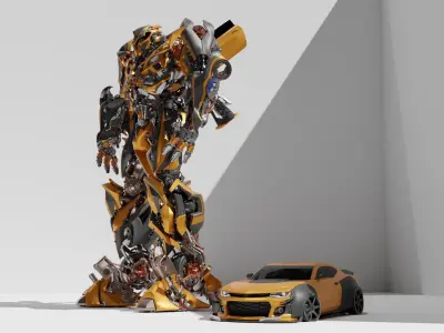 Realistic Bumblebee Transformer and Chevrolet Camaro 3D model