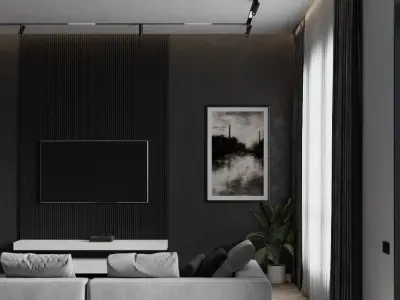 Livingroom and kitchen interior design  minimalism style 3D model