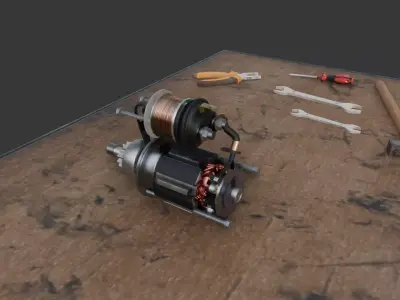 Automotive Starter Motor 3D Model Low Poly PBR  Low-poly 3D model