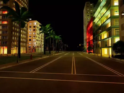 City Downtown Skyscraper Street - Night - Unreal - Lot 11 Low-poly 3D model