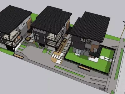 3 Modern 3Storey unit in a lot Low-poly 3D model