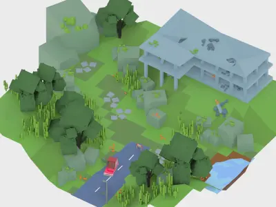 3D isometric wild garden desert city trees pack 3D model 3D model