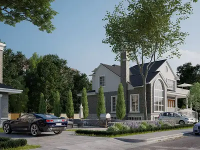 Luxury Suburban Residential Houses 3D Model Low-poly 3D model