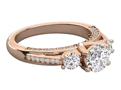 Luxury Pave Three Stone Diamond Ring CAD Model STL 3DM 3D print model