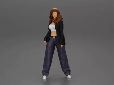 gangster lowrider girl posing in long open shirt with long hair 3D print model