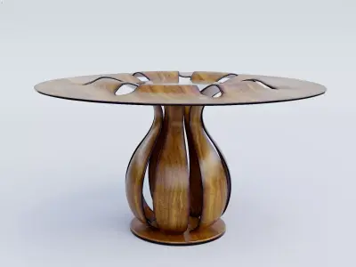 Wooden display table with glass top Low-poly 3D model
