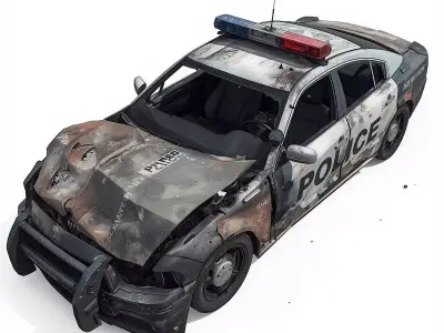 Wrecked Police Car Post Apocalyptic 3D Model Low-poly 3D model