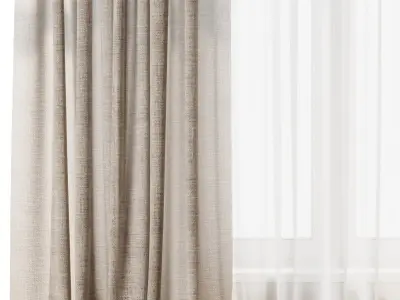 Rod Curtain - Brown Linen Curtain 30 HBH Low-poly 3D model