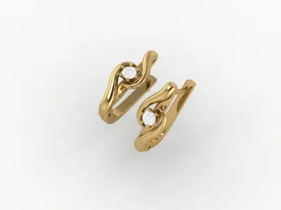 Earrings two gold hoop with diamonds 3D print model