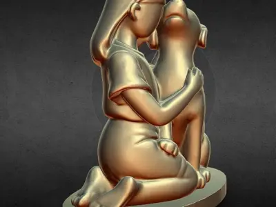 girl hugging dog 3D print model