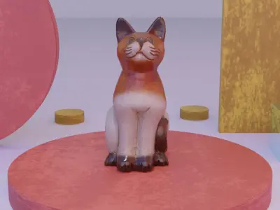 Cat wood statue 01 Low-poly 3D model