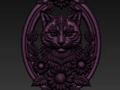 Cat Head with Sunflowers Border A88 3D print model